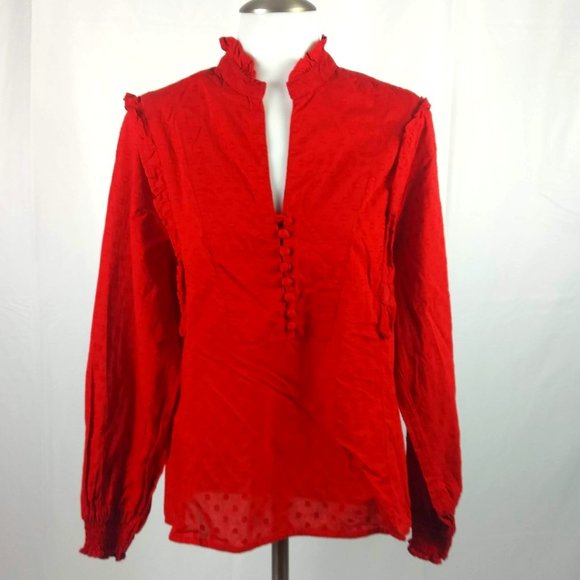 NWT H&M L.O.G.G Size 4 Red Blouse Top Shirt Tunic - Picture 1 of 12